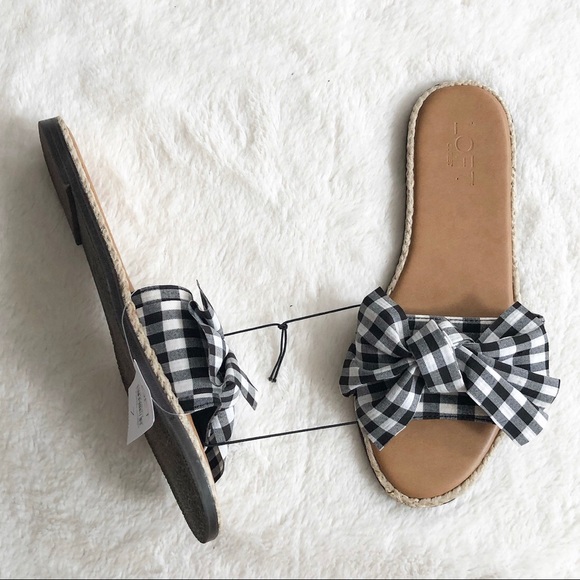 SOLD LOFT Outlet | Gingham Bow Slide Sandals *NWT* - Picture 3 of 11